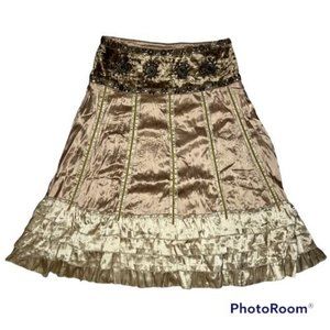 BC Black Cat Fashions In LA Boho Skirt Size Lg Satin Velvet Medallions Sequins